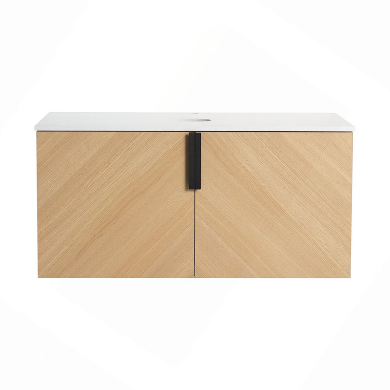 Meuble-lavabo de 36 po avec dalle de pierre artificielle supérieure, porte à fermeture douce 2 po, fixation murale (meuble-lavabo seulement, sans lavabo)