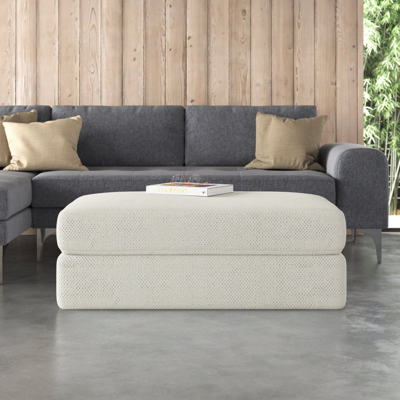 Camill Upholstered Ottoman, White Polyester Blend