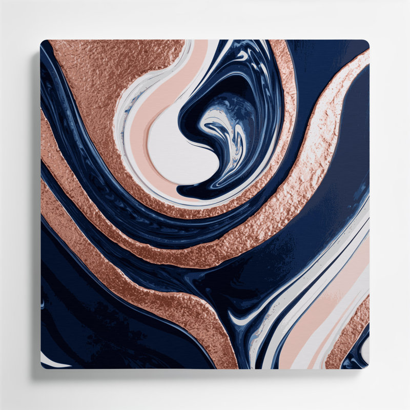 Art abstrait abstrait en métal bleu 77, H 16 po x l 16 po