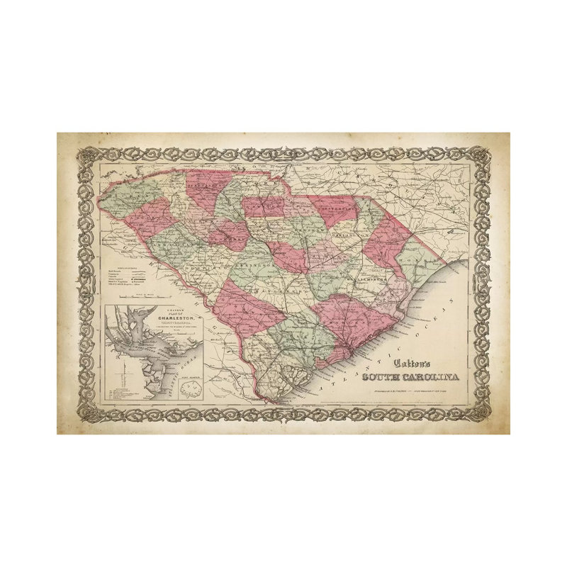 South Carolina Map, 1865 by PatentPrintStore - Wrapped Canvas Print, 20.32 cm H x 30.48 cm W