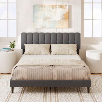 Upholstered Bed Frame with Adjustable Headboard