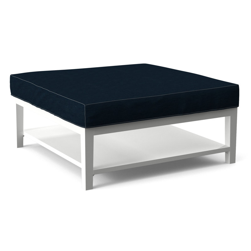 Hammond Square Ottoman, Green and Blue Stripe; 0252-54, Frost White Finish