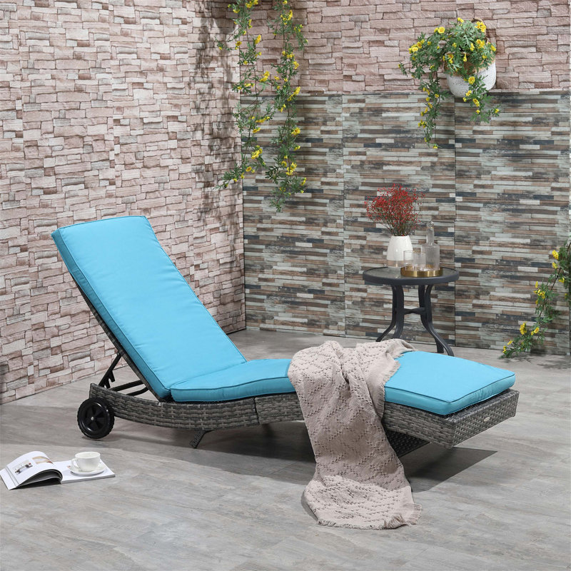 Outsunny Outdoor Pe Rattan Chaise Lounge With 5-Level Adjustable Backrest, Wheels, And Cushioned Comfort For Poolside Relaxation