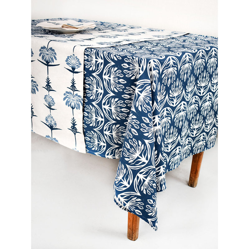 French Home Botanical 59" X 78" Tablecloth - Indigo, 78" L x 59" W, Indigo