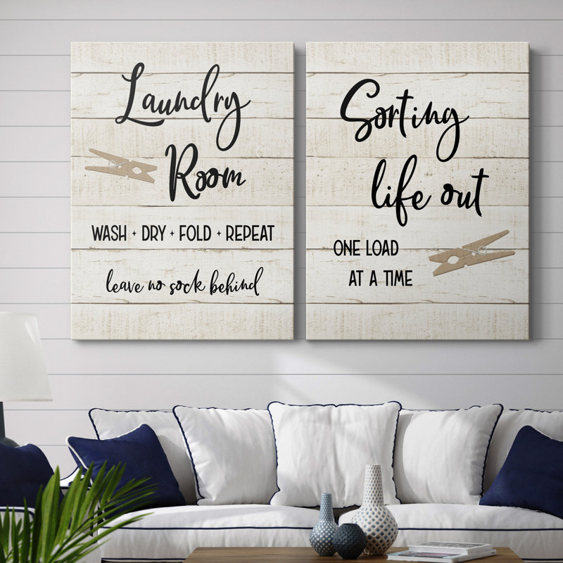 " Laundry Pin I " 2 - Pieces, 20" H x 32" W, Wrapped Canvas, No Frame