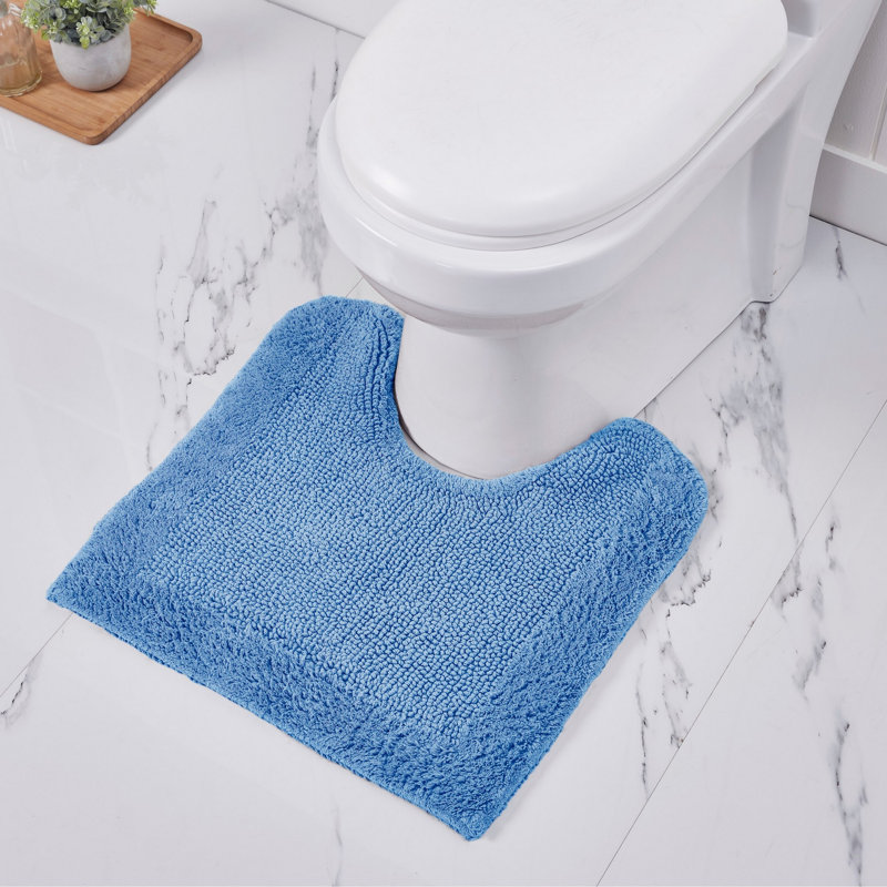 Llarely 100% Cotton Reversible Tufted U-shape Toilet Rug Ultra-Absorbent, Machine Washable 20 x 20 Contour Mat, Dark Blue
