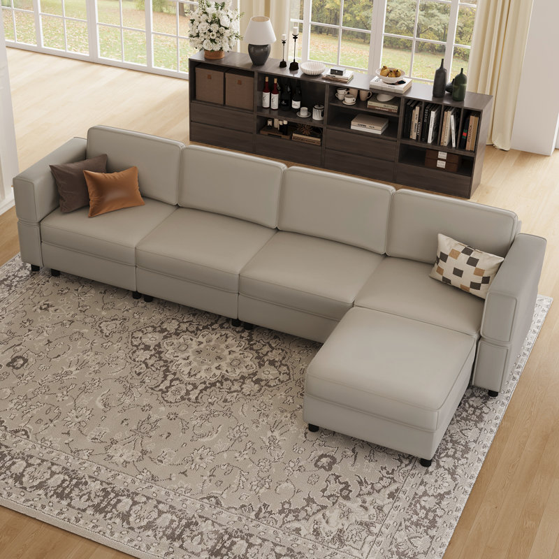 Canapé modulaire rembourré avec repose-pieds, Velours gris velours