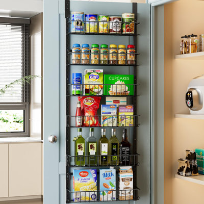 Over The Door Pantry Organizer, Adjustable Pantry Door Organizer, 6-Tier Over The Door Spice Rack, Metal Over The Door Organizer, Black