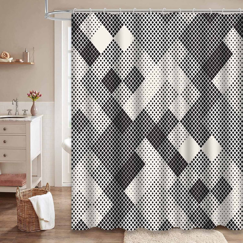Rideau de douche imperméable moderne à motif géométrique abstrait avec demi-teinte et 12 crochets, L 72 po x l 72 po