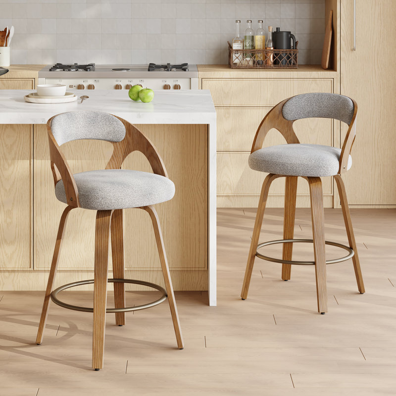 Tabourets de comptoir pivotants courbés et rembourrés - Design moderne Mid-Century, Gris