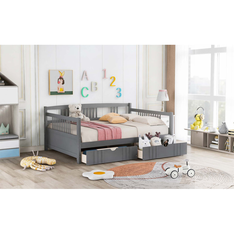 Lit de jour en bois avec deux tiroirs, structure en pin robuste et conception multifonctionnelle pour les petits espaces