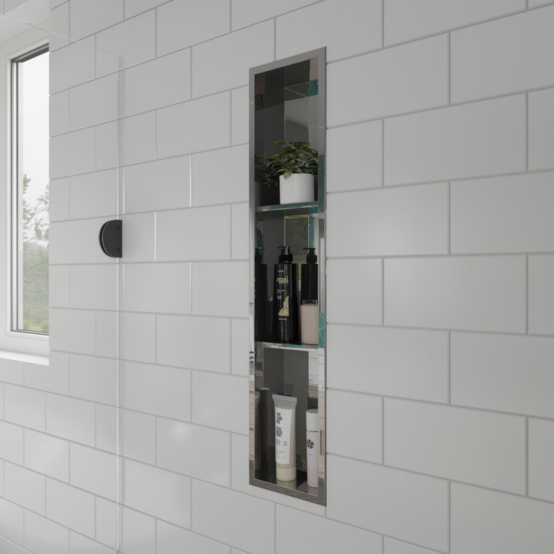 Niche de douche verticale en acier inoxydable, Acier inoxydable poli