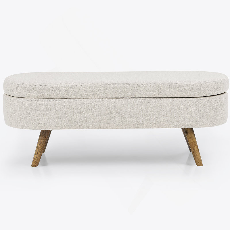 Ottoman Oval Storage Bench with Rubber Wood Legs, Beige