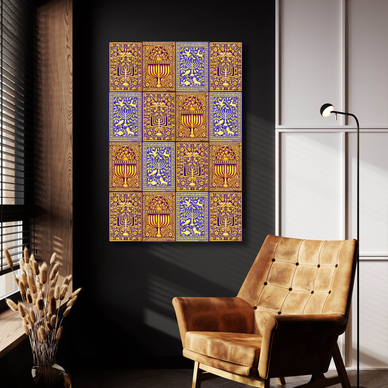 «Hanukah Menorah Collage Verticals» par Andrea Strongwater, art mural en verre acrylique, H 36 po x l 24 po x P 0,2 po