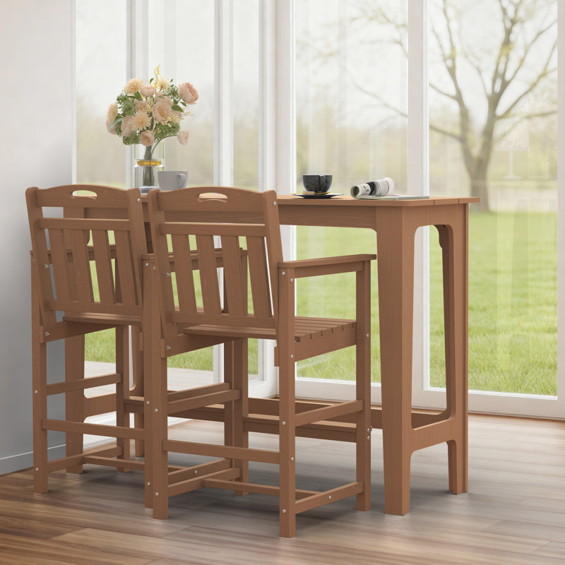 Tabourets de bar 27 po Cedartown avec accoudoirs et repose-pieds en PEHD, Teck
