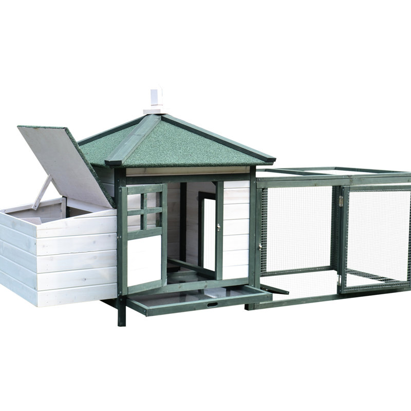 Poulailler 75,19 po, système de ventilation, verrouillable pour cabane en bois de 30 po de largeur, toit en asphalte, blanc, long