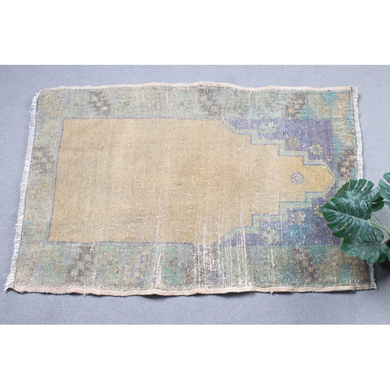Handwoven Antique Turkish Rug Prayer Mat With Ethnic Design For Bohemian Decor Accent Piece