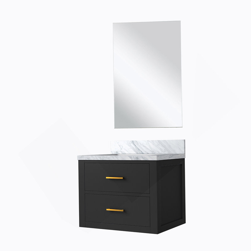 Meuble-lavabo simple 24 po X P 18 po P, comptoir en acrylique et Miroir, Noir, 24"
