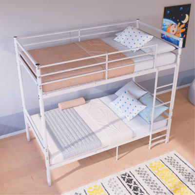 Lit superposé simple au-dessus de simple pour les enfants / adolescents / adultes, barrière de sécurité haute de 13,7 pouces, une couche avec 19 barres et un support de 600 lb, échelle robuste, grand espace de rangement sous le lit, 2 lits convertibl