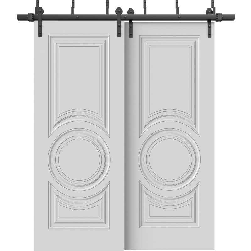 Portes coulissantes de grange coulissantes pour garde-robe | Émail impérial blanc 1855 | Ensemble de quincaillerie de rails 6,6 pi | Portes de garde-robe de chambre en bois massif