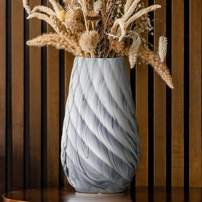 High Ribbed Ceramic Vase