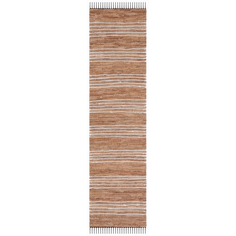 Preston Striped Hand-Woven Cotton/Leather/Jute Brown/Beige Area Rug, Runner 2'3" x 9'