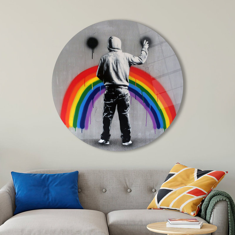 «Sad Rainbow» par Martin Whatson, art graffiti sur verre trempé pour décoration murale | Rond, H 39,4 po x l 39,4 po
