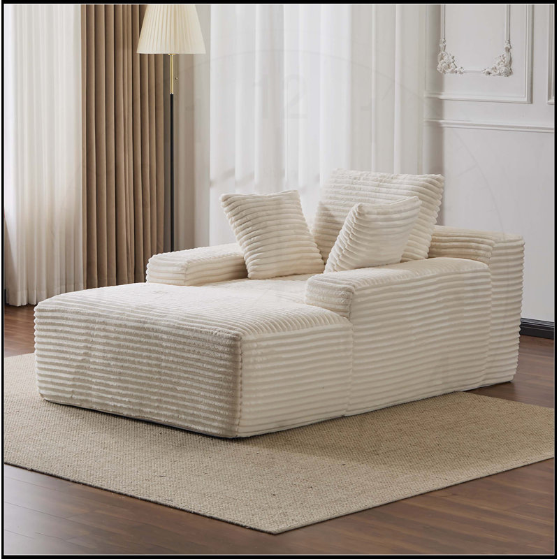 Très grand méridienne surdimensionnée, canapé-lit douillet en velours côtelé moelleux moderne avec 3 coussins décoratifs et accoudoirs larges pour le salon, sans assemblage requis, blanc
