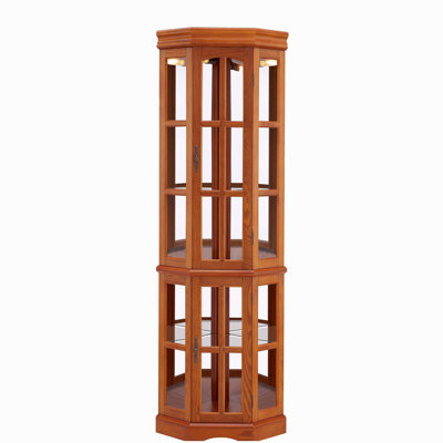 Corner Curio Cabinet with 5 Shelves and Lighting System, Oak(E26 light bulb not included)