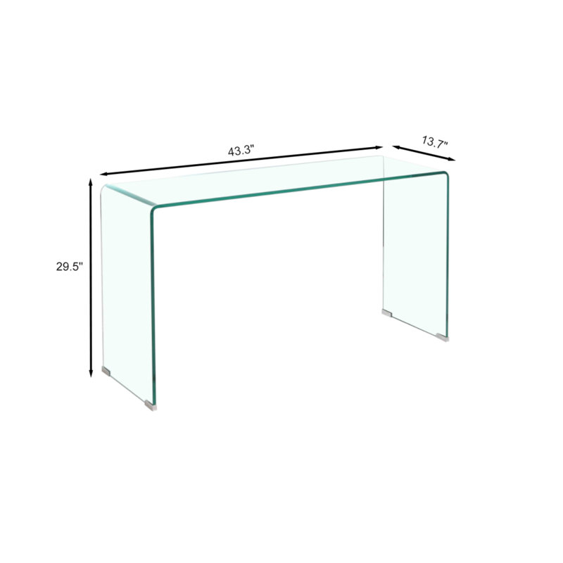 Console en verre, console en verre trempé transparent avec bureaux à bords arrondis, table de canapé
