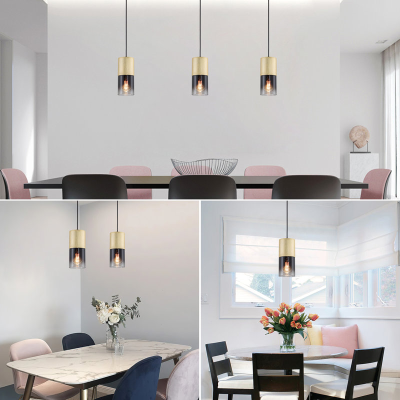 Grishilde 3-Pack Modern Black Pendant Light Fixtures for Kitchen Island, Black/Gold
