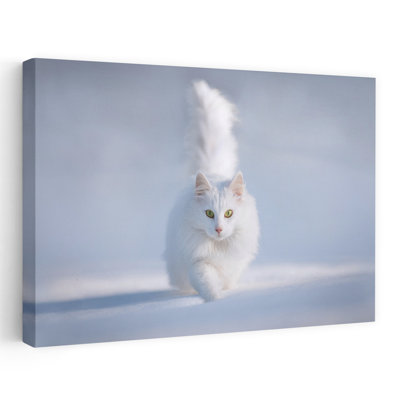 Illustration murale contemporaine abstraite d'un chat blanc gracieux, représentant un paysage naturel.