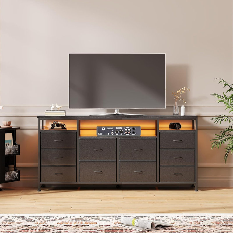 10 Drawer Dresser for Bedroom 63.3 in TV Stand for 65 75 in TVs Fabric Chest, Black