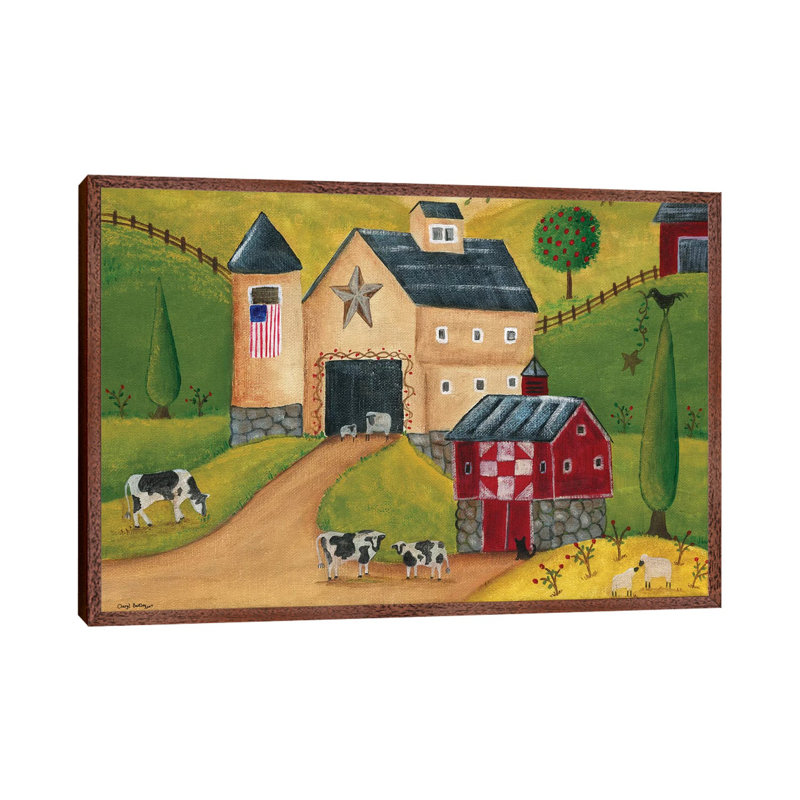 American Country Barns by Cheryl Bartley - Painting on Canvas, Classic Brown Wood Framed, 66.04cm H x 101.6cm W x 3.81cm D