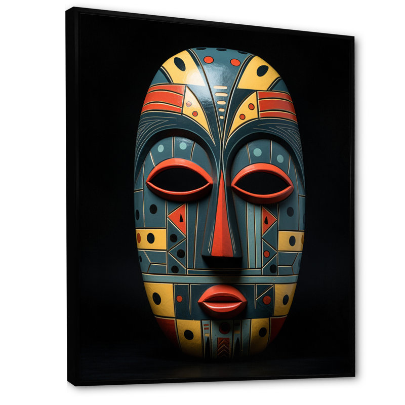 Masque africain tribal Izaiha - impression, H 32 po x l 24 po x P 1 po, Cadre flottant noir