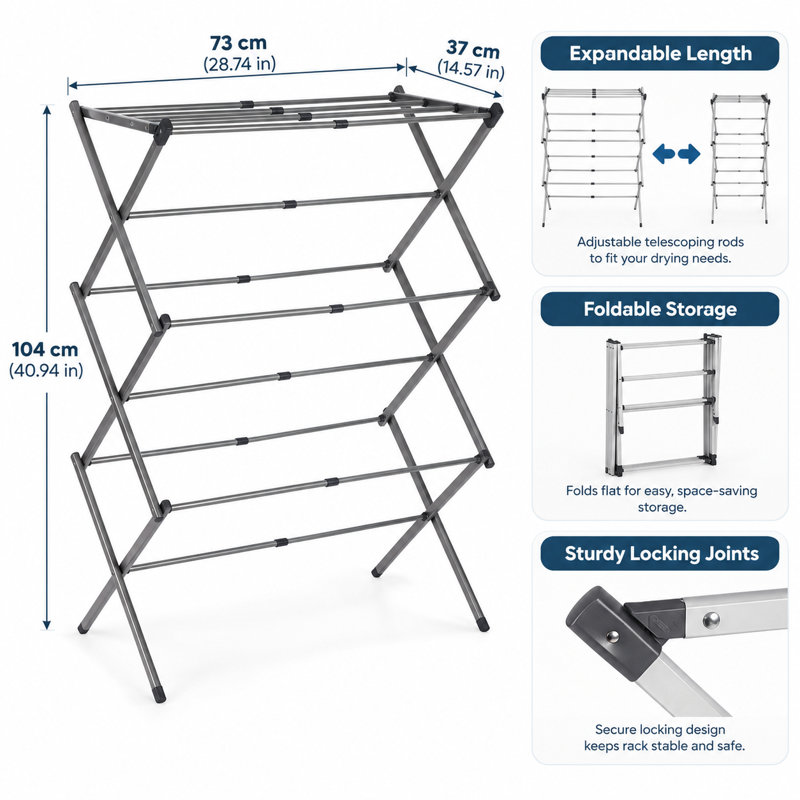Séchoir à linge pliable en métal, séchoir à linge extensible pour l'intérieur