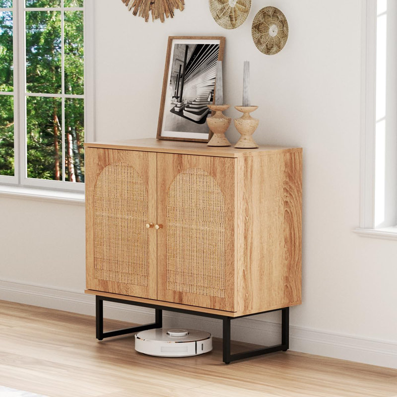 Armoire de rangement avec 2 portes arquées en rotin