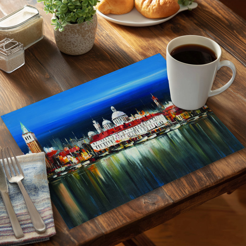 City by Night Polyester Placemat - Modern Bedroom Decor