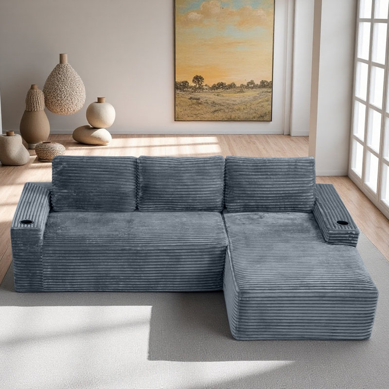 Canapé modulaire 104 po Cloud, Velours côtelé gris, Face à la droite