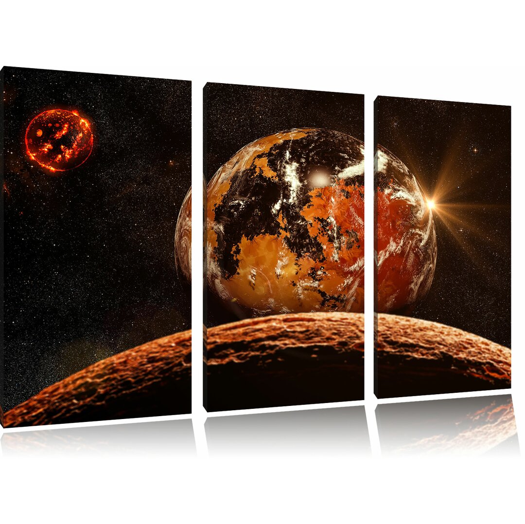 3-tlg. Leinwandbilder-Set "Rote Planeten in der Galaxie", Grafikdruck