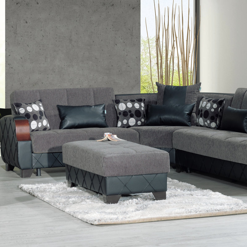 Olivo 48 in. Fabric Upholstered Ottoman, Gray