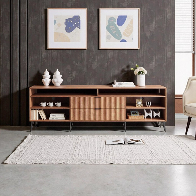 Meuble télé 85 pouces Mid-Century, Brun