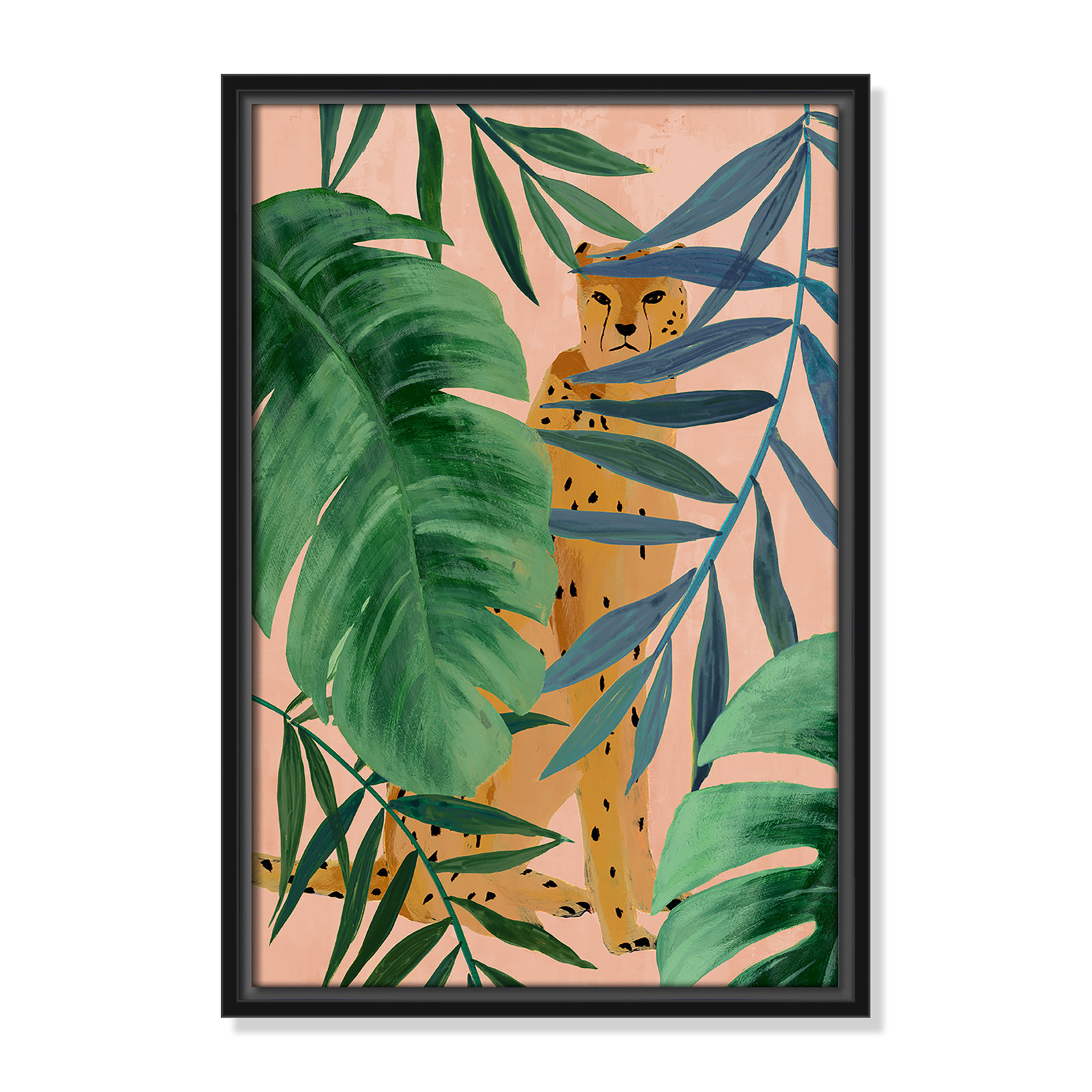Allie "Silent Jungle" Painting by Isabelle Z, 19.5" H x 13.5" W x 2" D, Black Framed Canvas