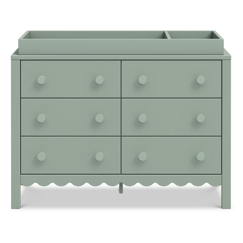 green emerald velvet dress Henley Scalloped Edge 6 Drawer Wide Dresser, Sage Green
