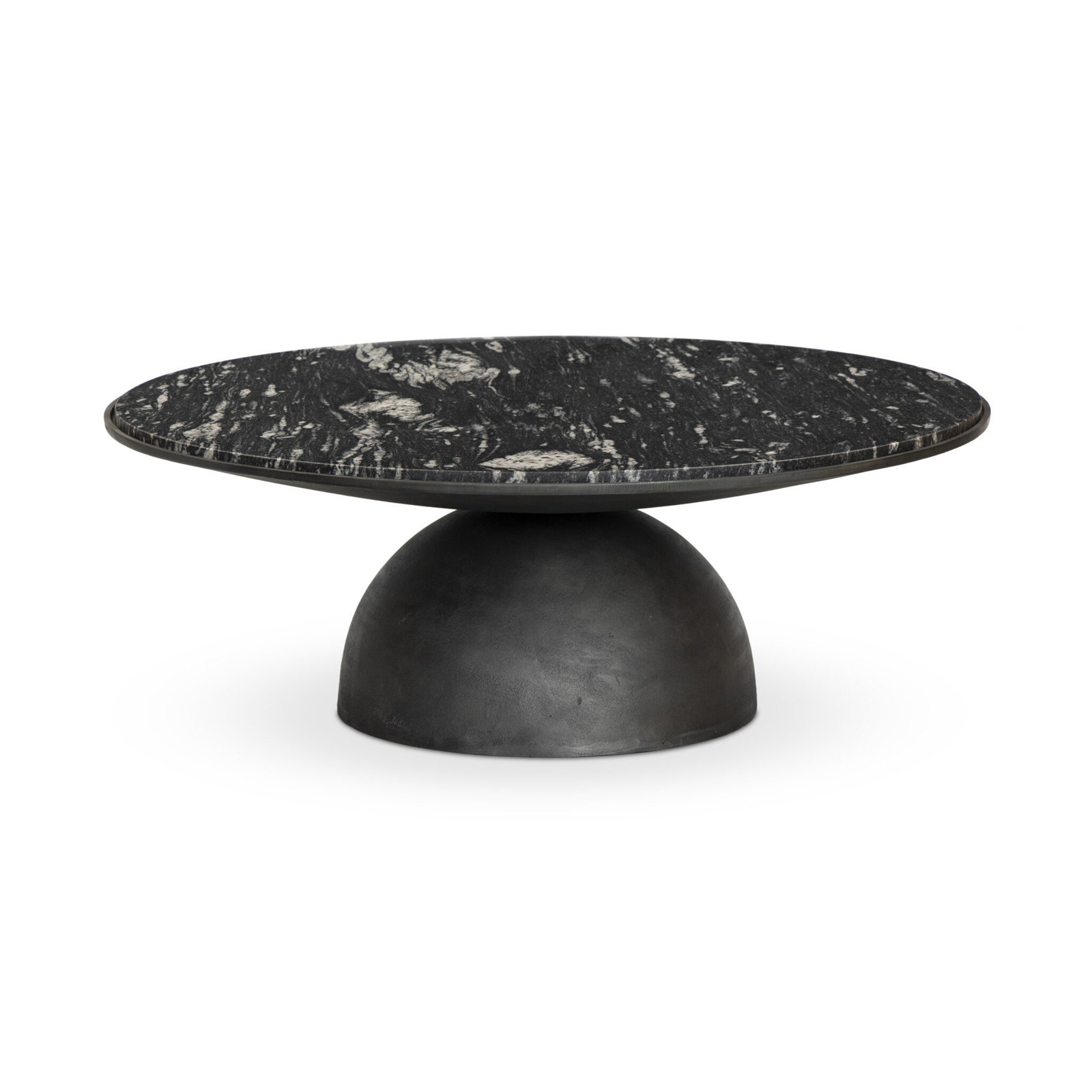 Single Coffee Table, Polished Marble Top/Hammered Gray Base, 15.75" H x 35.25" L x 35.25" W