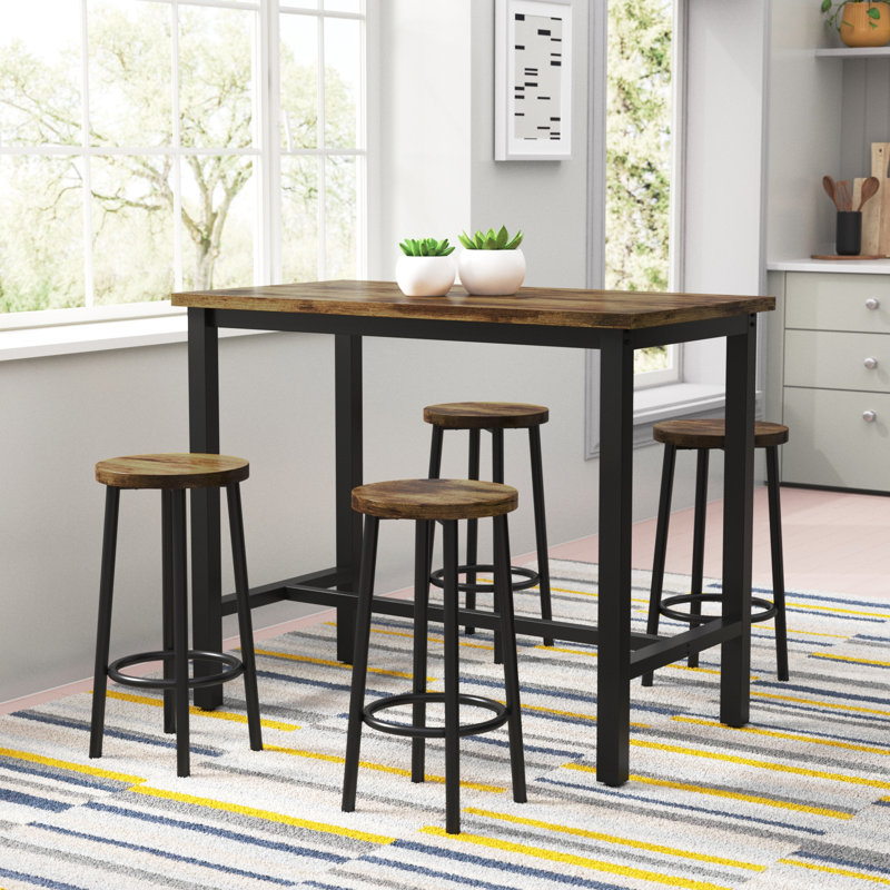 Ensemble de table de salle à manger 5 pièces Bethal, ensemble de table de bar moderne avec 4 tabourets de bar, ensemble de chaises de table à hauteur de comptoir, ensemble de table et de chaises de cuisine pour la maison, idéal pour le pub, le salon, 