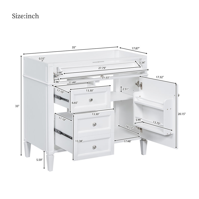 Duban 36 Single Bathroom Vanity without Top Sink, White, Silver