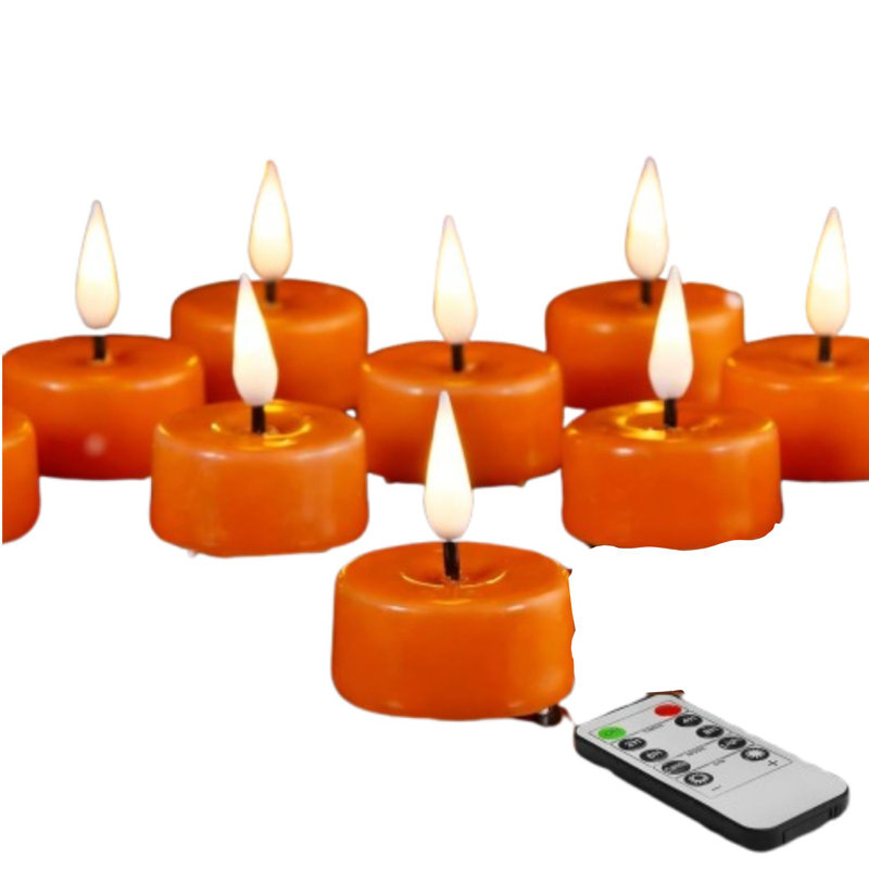 12pcs Flameless Led Tealight Candles With Remote - Orange