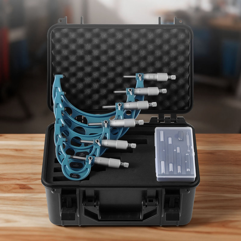 Ensemble de 6 micromètres PCS, micromètre extérieur Machinist 0-1 "/ 1-2" / 2-3 "/ 3-4" / 4-5 "/ 5-6", précision 0,0001, outils Machinist professionnels avec étui Métallurgie et ingénierie