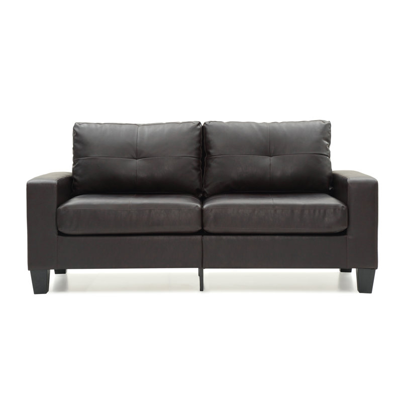 Vegas Faux Leather Square Arm Sofa, Dark Brown Faux Leather